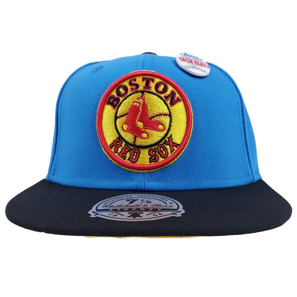 Topps Boston Red Sox Mitchell & Ness MLB‎ Fitted 7 1/8 Flatbill Hat Cap Blue NWT